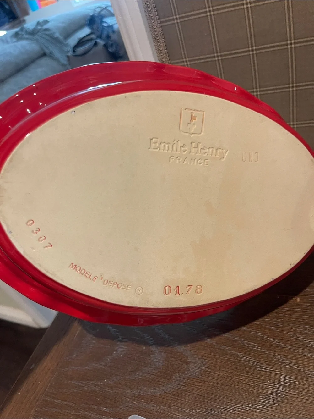 Emile Henry Red and White Oval Ceramic Baking Dish